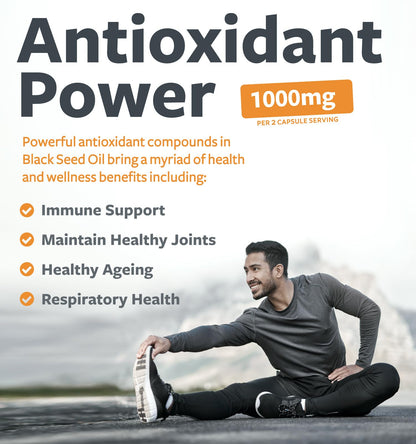 Black Seed Oil - 120 Softgel Capsules Skin Health (Non-GMO & Vegan) Cold-Pressed Nigella Sativa Producing Pure Black Cumin Seed Oil with Vitamin E - 500mg Each, 1000mg Per 2 Capsule Serving