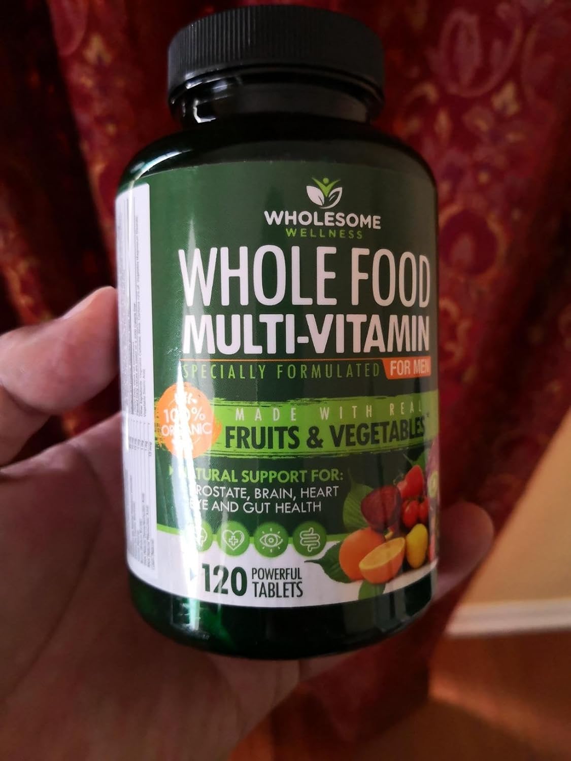Wholesome Wellness Whole Food Multivitamin for Men - Natural Multi Vitamins, Minerals, Organic Extracts - Vegan Vegetarian - 120 Tablets