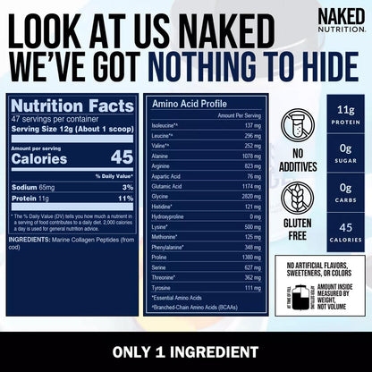NAKED Marine Collagen Peptides Protein Powder - Unflavored - from Wild Caught Cod - Paleo Friendly, Non-GMO, Soy-Free, Gluten-Free - 47 Servings
