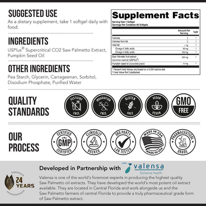 Saw Palmetto Extract – 10X Potency, Pharmaceutical Grade Strength - Plus Pumpkin Seed Oil - Supports Prostate Health, Relieves Urination Issues, Supports Hair Growth, DHT Blocker – 60 Softgels
