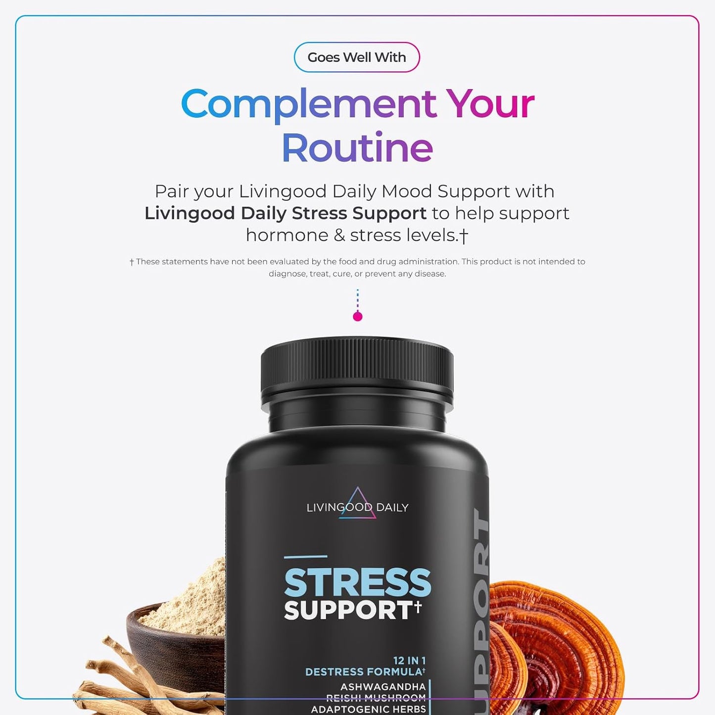 Livingood Daily Mood Support Supplement for Women & Men, 14-in-1 Formula with L Theanine, Lemon Balm, GABA, Saffron, 5-HTP & B12, Supports Focus & Emotional Wellness, Gluten Free, Vegan, 60 Capsules