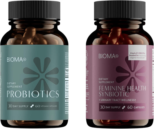 BIOMA Women’s Gut & Feminine Health Bundle – Digestive Probiotic + Synbiotic for Vaginal pH, Urinary Tract & Gut Balance – with XOS, Tributyrin & Cranberry – 2-Pack (30-Day Supply Each)