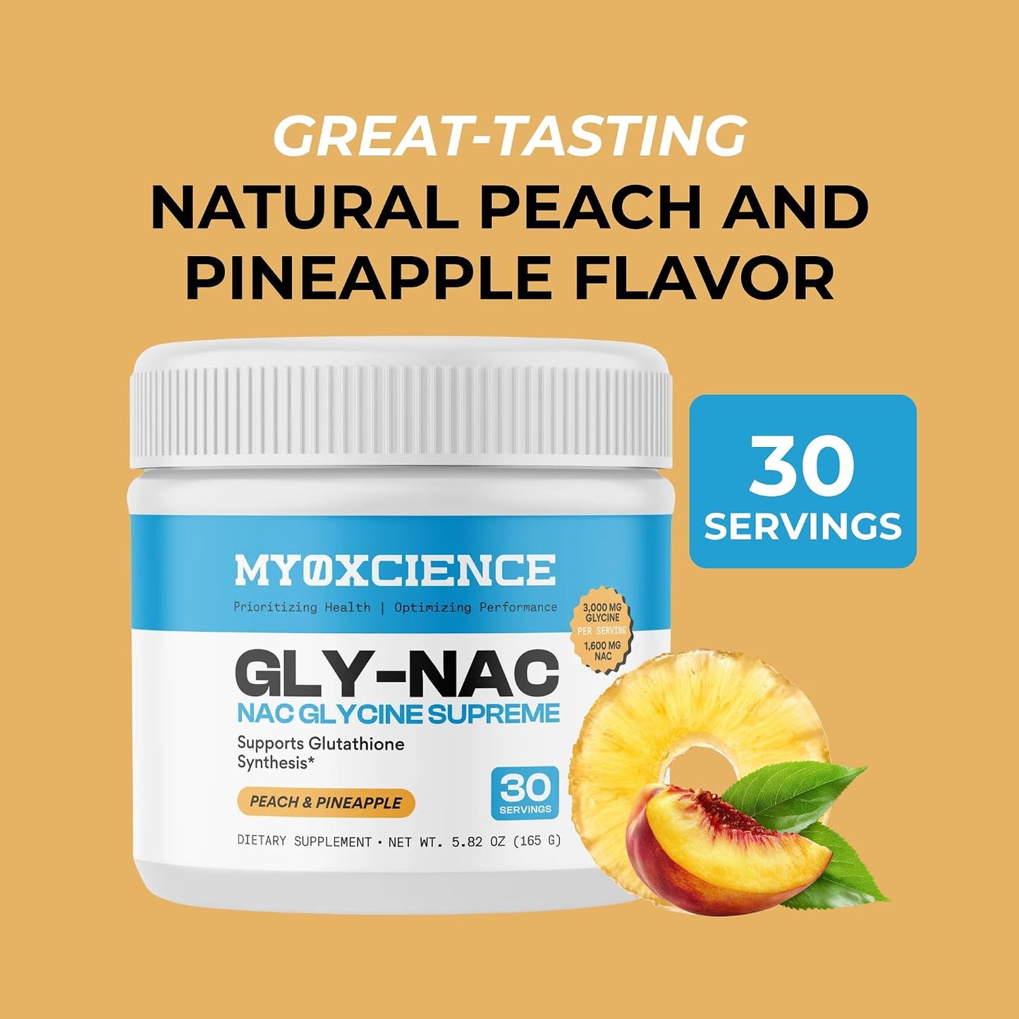 MYOXCIENCE NAC Glycine Supreme | N-Acetyl-L-Cysteine, Glycine, and Taurine Combination (Natural Peach and Pineapple Flavor) (30 Servings)