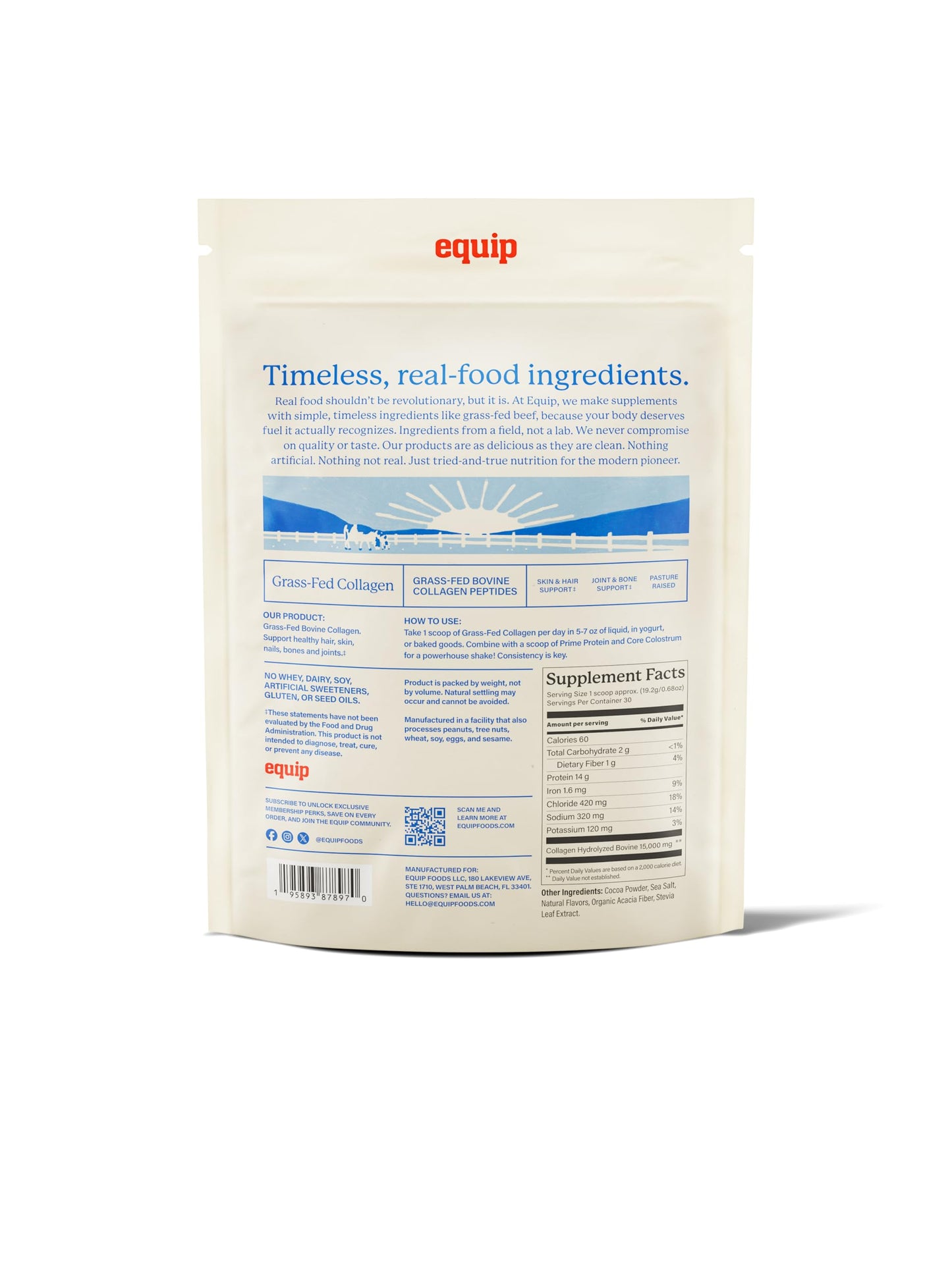 Equip Foods Grass Fed Collagen Powder | Hydrolyzed Bovine Collagen Peptides with Amino Acids | Prime Beef Collagen for Healthy Joints, Skin & Nails | Non-GMO, Paleo Friendly | 30 Servings, Unflavored