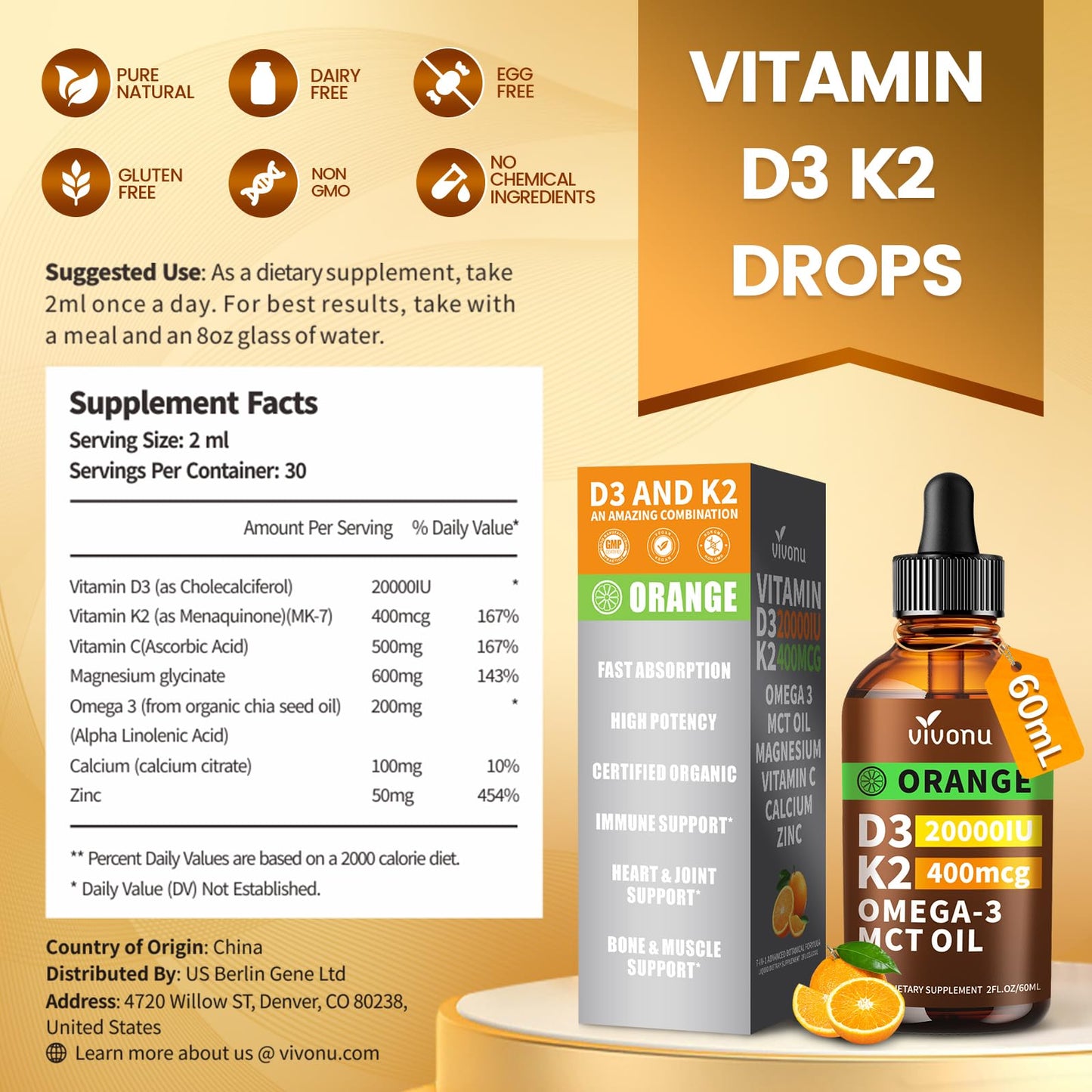 VivoNu Vitamin D3 K2 10000 IU with MK7-300 Virgin Coconut Oil Softgels, 2 in 1 Vitamins D & K Complex | Vitamina D3 con K2 (300 Softgels /1 Bag)