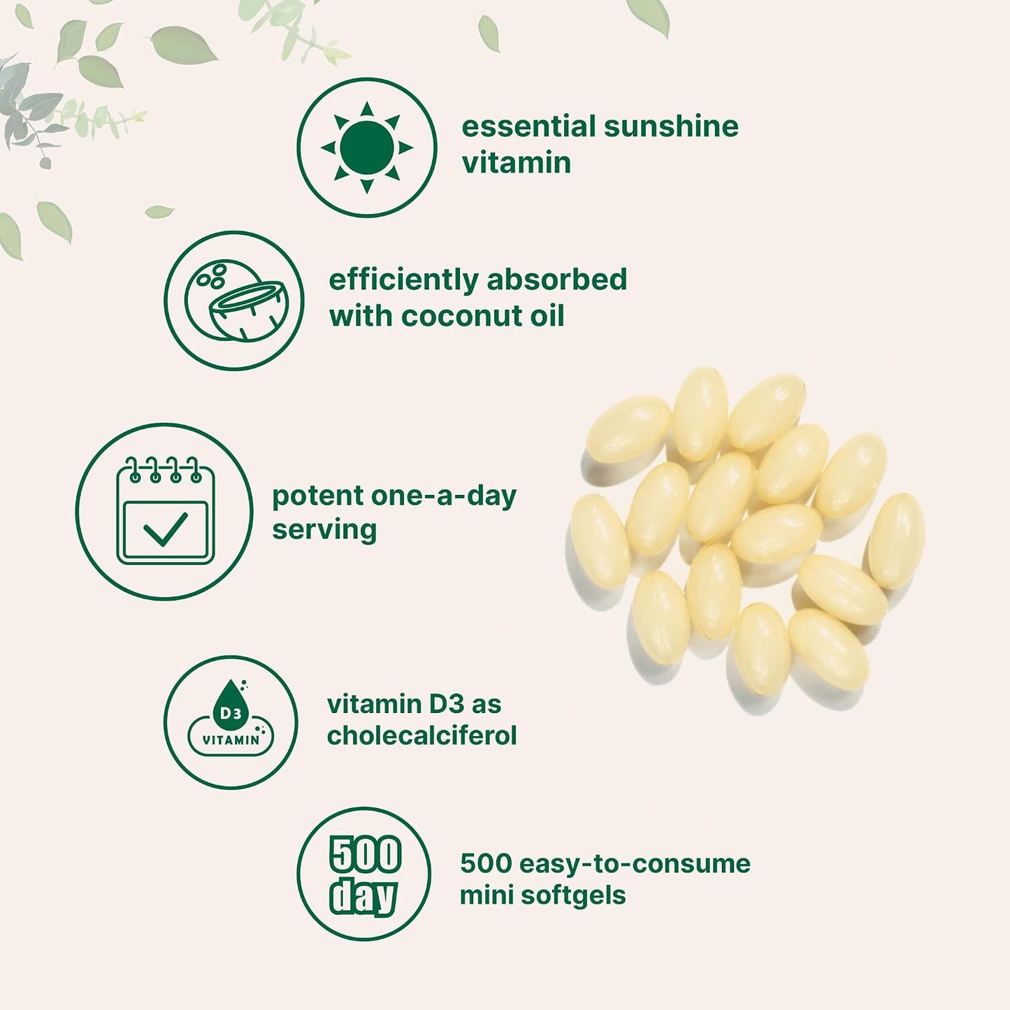 Micro Ingredients Vitamin D3 5,000 IU, 500 Softgels | Virgin Coconut Oil | Cholecalciferol Form | Bone, Immune & Heart Support | Easy to Swallow, Non-GMO