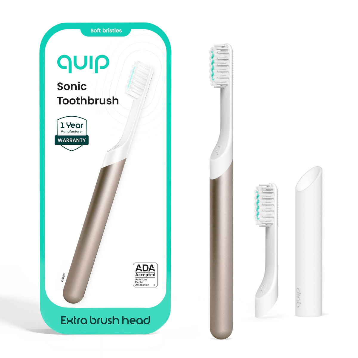 Quip Sonic Electric Toothbrush, Extra Brush Head, Metal Handle, Slate