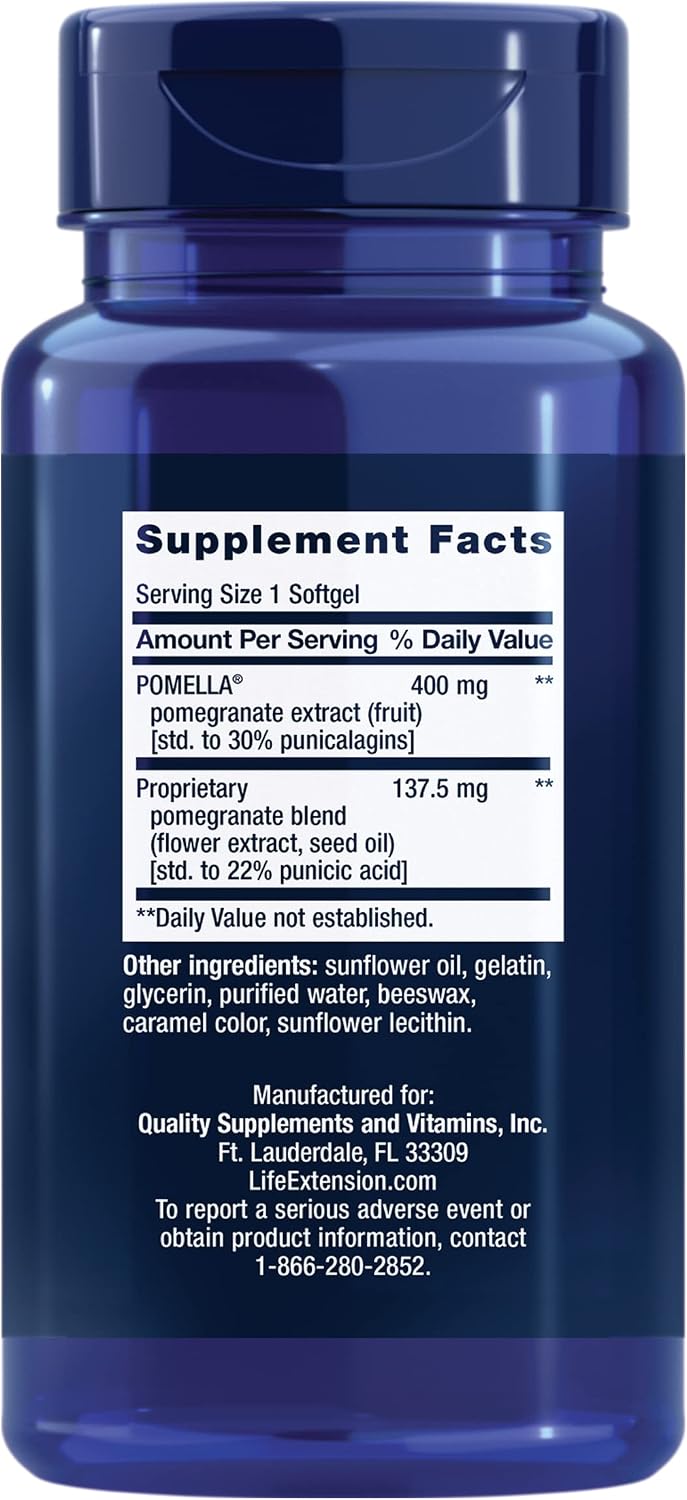 Life Extension Pomegranate Complete, Fruit Extract, Flower, Seed Oil Extract, Cardiovascular Health, antioxidant Support, superfood Supplement, Gluten Free, Non-GMO, 30 softgels | Fruit, Flower & Seed Oil Extract Superfood Supplement for Cardiovascular He
