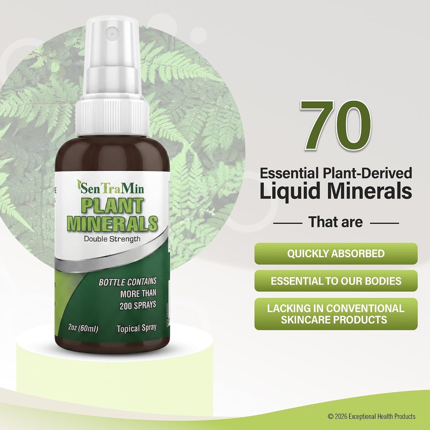 Plant Based Minerals Topical Spray, 2 Oz Bottle | Acne, Itch, & Skin Health Support with 70 Plant Sourced Colloidal Trace Minerals, Easy Absorption