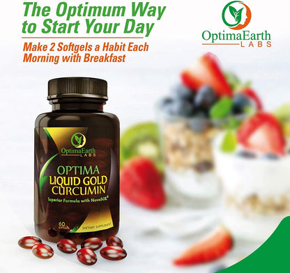 OptimaEarth Liquid Gold Curcumin with NovaSOL — High Absorption Turmeric Supplement, 60 Softgels