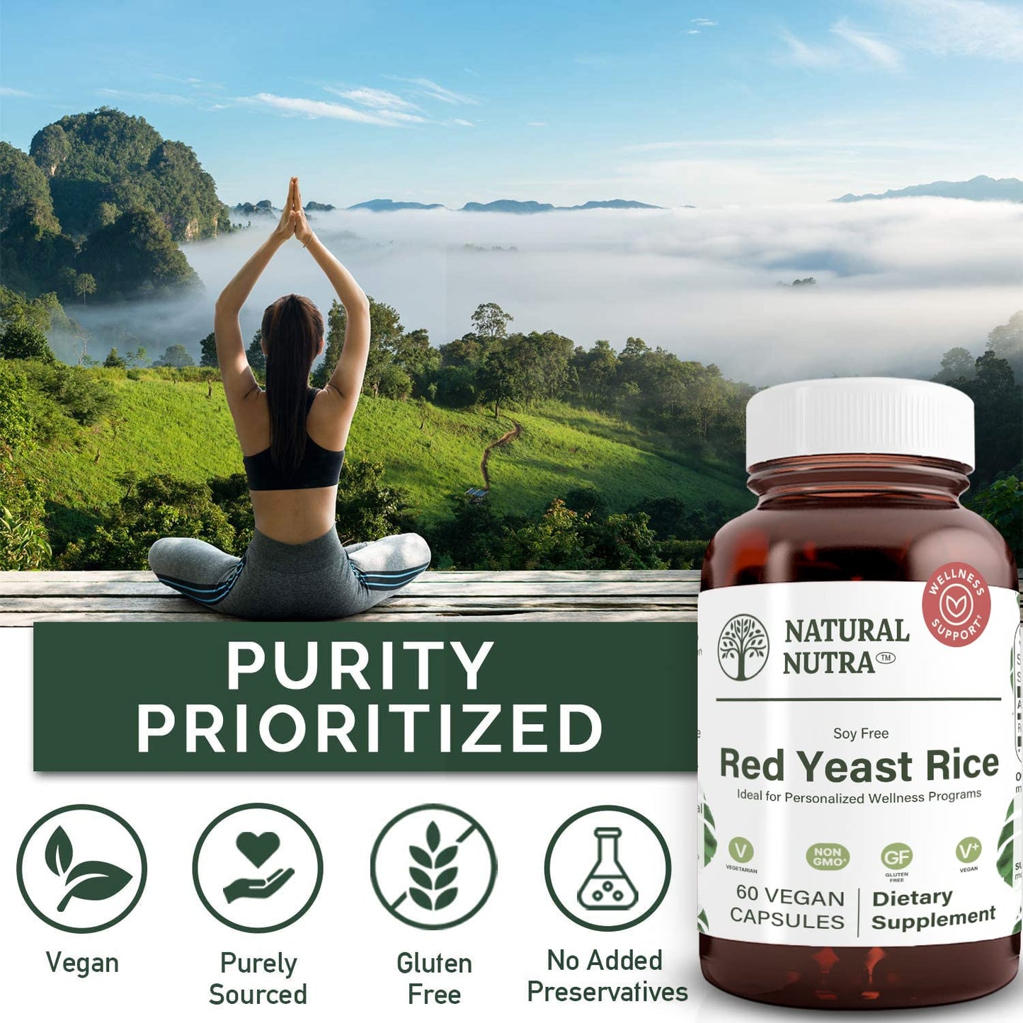 Natural Nutra Red Yeast Rice Extract, Cardiovascular Support, Helps Enhance Immunity, Improve Digestion, Improve Body Fluid Flow, Improve Heart Health, Gluten Free Supplements, 600 mg 60 Capsules