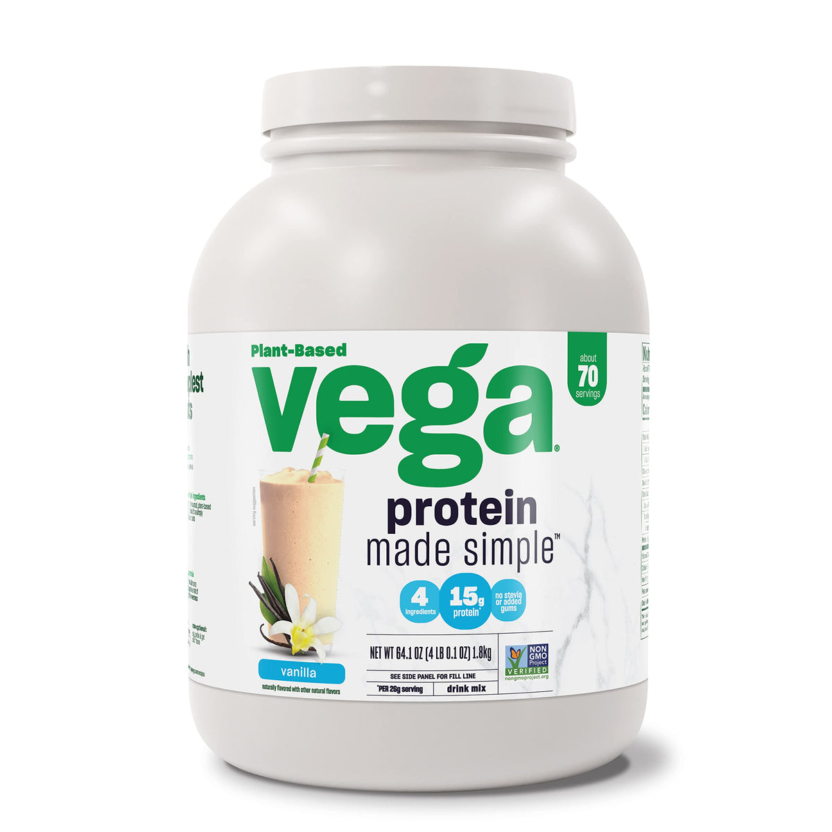 Vega Protein Made Simple Vanilla XL Value Tub (70 Servings) Stevia Free Vegan Protein 