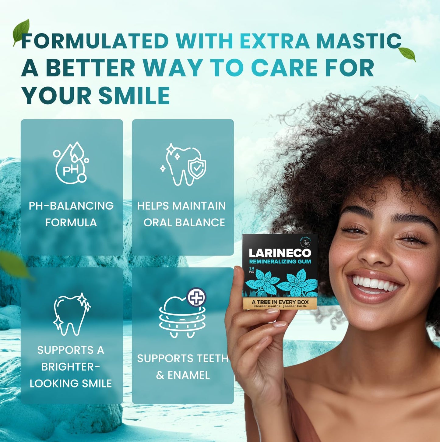 Larineco Remineralizing Gum with Nano Hydroxyapatite & Xylitol – Sugar-Free Xylitol Gum – Plastic-Free, Dye-Free, Aspartame-Free – Natural Base – 36 Pieces, Mastic Mint