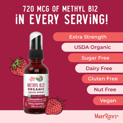 MARYRUTH'S Organic Methyl B12 Spray | 1,500 mcg B12 Per Serving | Methylcobalamin | Energy Metabolism | Cognitive Function | Neuro Health | Vegan | Gluten Free | Sugar Free | 1 Fl Oz