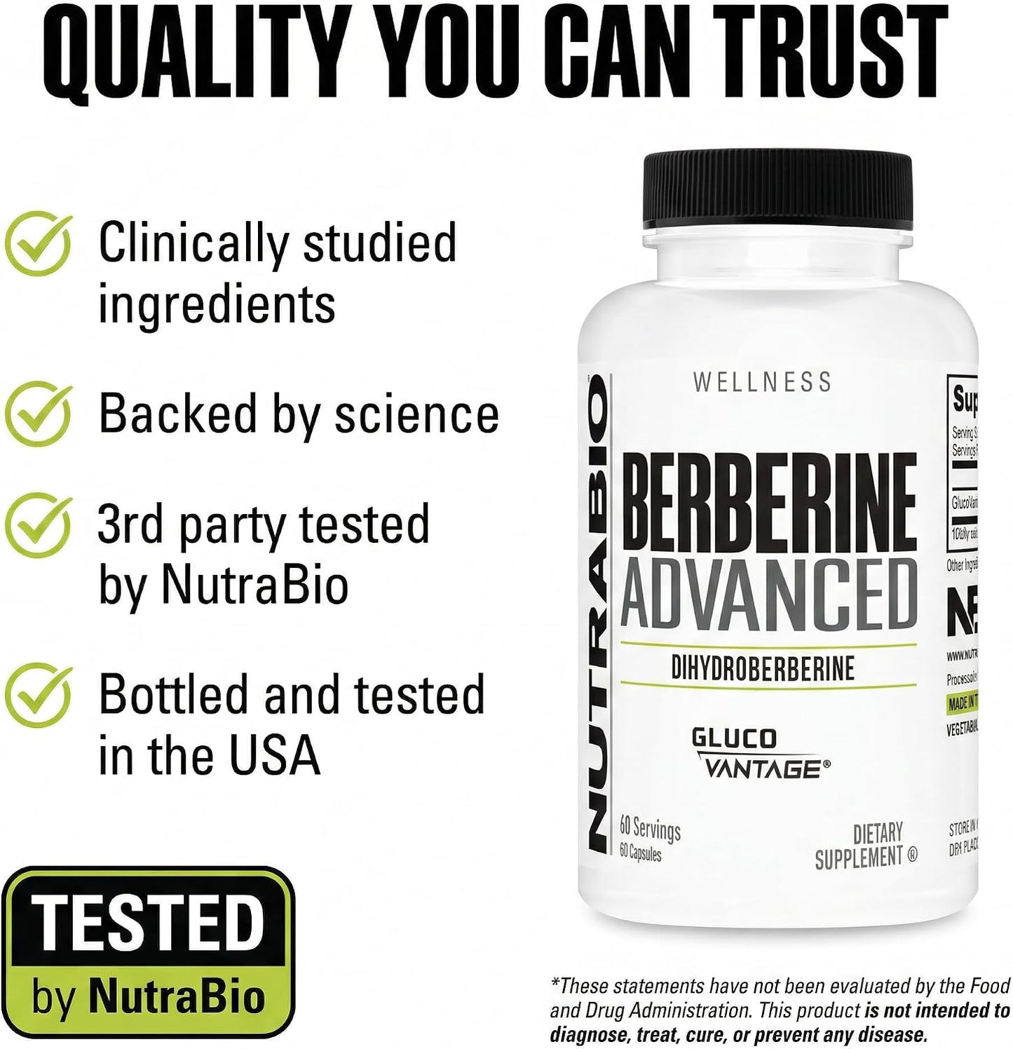 NutraBio Berberine Advanced Supplement (Dihydroberberine), 200 mg - Provides Advanced Absorption Carbohydrate Tolerance Support, 60 Caps