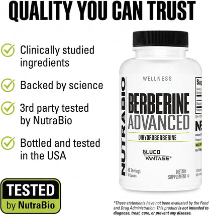 NutraBio Berberine Advanced Supplement (Dihydroberberine), 200 mg - Provides Advanced Absorption Carbohydrate Tolerance Support, 60 Caps