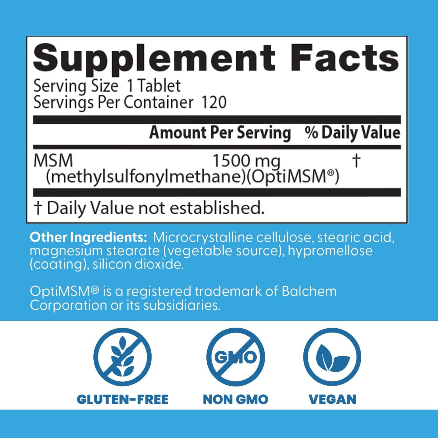 Doctor's Best MSM Supplement 1500mg for Men & Women - Supports Hair, Skin, Nails, Joint Health, & Mobility, Delivers Beneficial Sulfur with OptiMSM, Gluten Free, Non GMO, Vegan - 120 Tablets