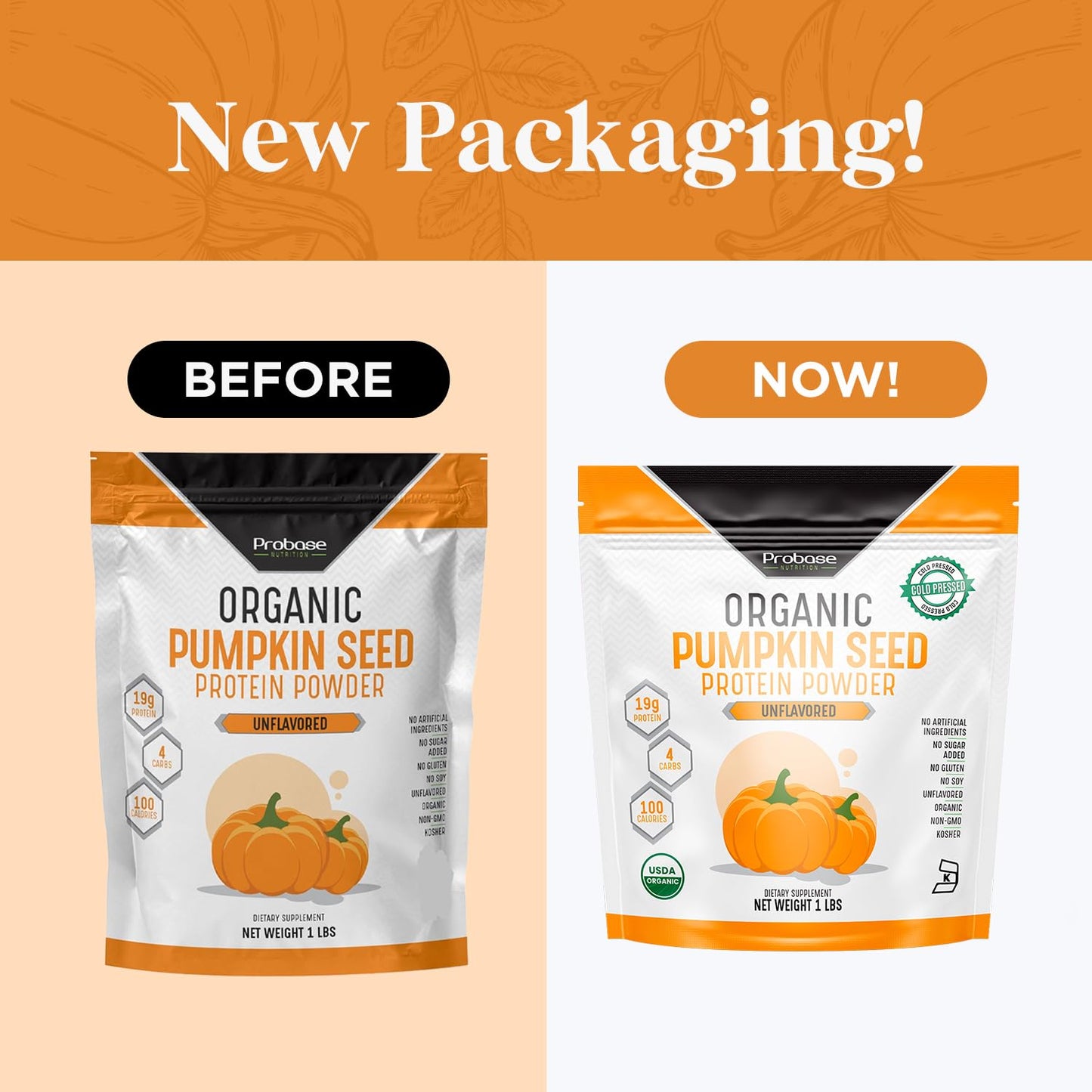 Probase Nutrition, Pumpkin Seed Protein Powder, Unsweetened Plant-Based Pumpkin Protein Powder, Ideal for Post-Activity Support, Pumpkin Powder is Rich in Omega 3, 6, 9 | 1 lb, Cold Pressed | 19 Grams Plant Based Protein, Without Artificial Sweeteners, No
