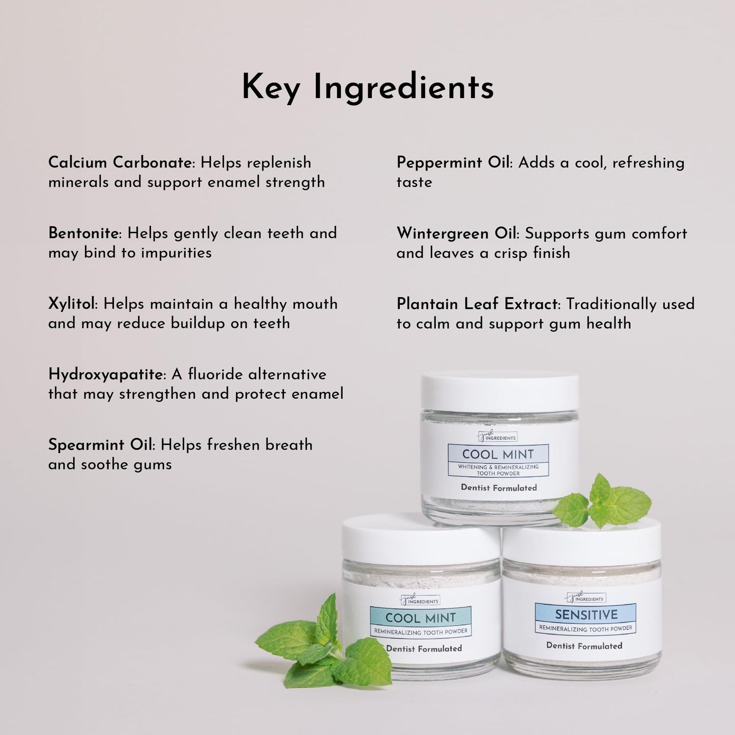 Just Ingredients Remineralizing Tooth Powder - Fluoride-Free, Whitens, Vegan, Clean - 1 oz Whitening