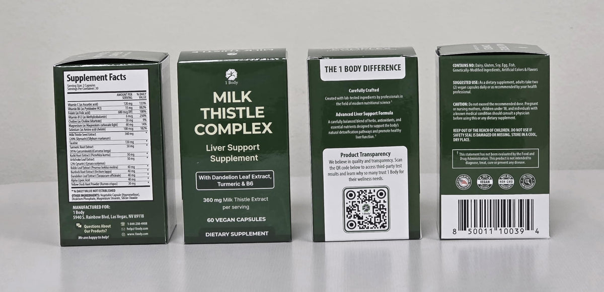 1 Body Milk Thistle Complex, Liver Support, 60 Vegan Capsules, 30 Servings