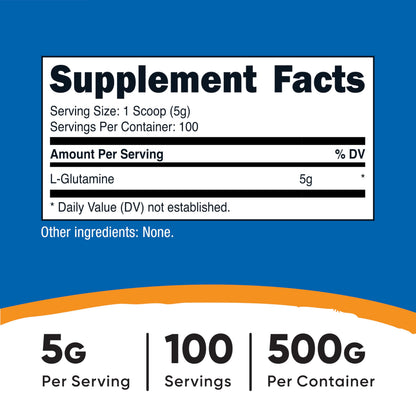 Nutricost L-Glutamine Powder (500 Grams) Unflavored - Gluten Free & Non-GMO, 100 Servings
