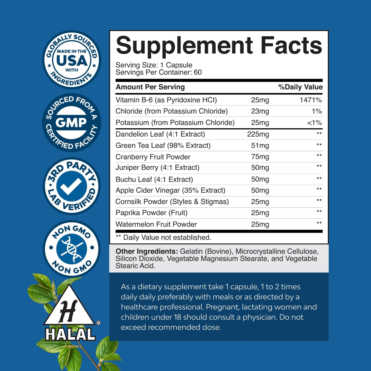 Water Away Herbal Diuretic Pills High Strength - Fluid Retention Supplement with Dandelion Leaf Extract & Green Tea for Bloating Relief for Women & Men - Capsules for Leg & Feet Swelling - 90 Count