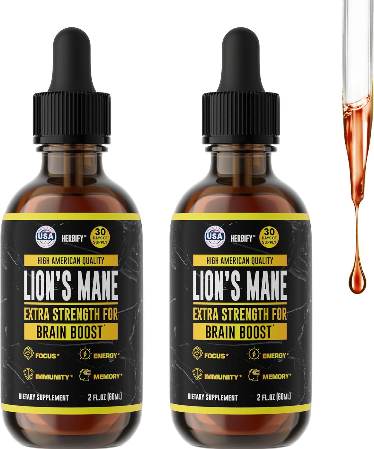 HERBIFY Lions Mane Supplement - Daily Mushroom Supplement for Memory, Focus & Clarity - Brain Booster - Lions Mane Tincture for Immune Support - 4 Fl oz
