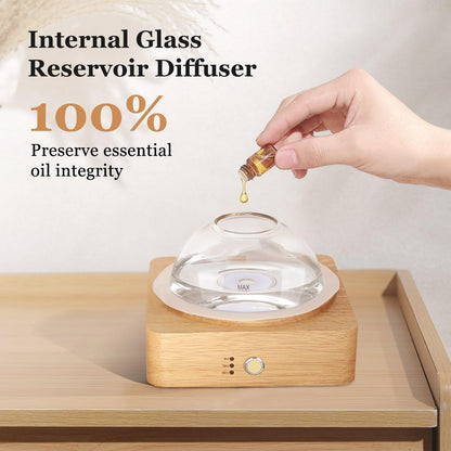 Lecdura Glass Essential Oil Diffuser with Glass Reservoir & Wood Base - Plastic Free, 200ml Lock