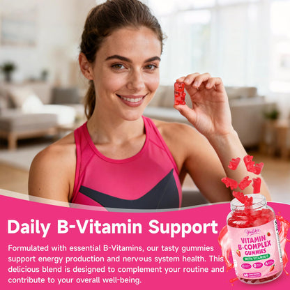 Vitamin B-Complex Gummies for Women & Men, Strawberry Flavor, 60 Count | Methyl B12, B1, B2, B3, B5, B6, B7 & B9 - Vitamin B Complex with Vitamin C for Energy, Brain & Immune Support