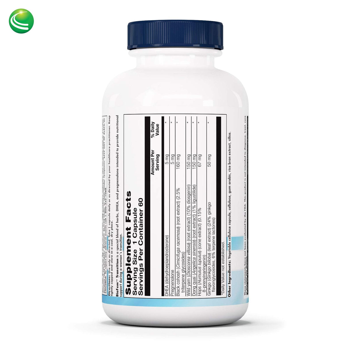 Nutra BioGenesis - BioFem Transition - DHEA, Pregnenolone, Wild Yam, and Dong Quai for Menopause