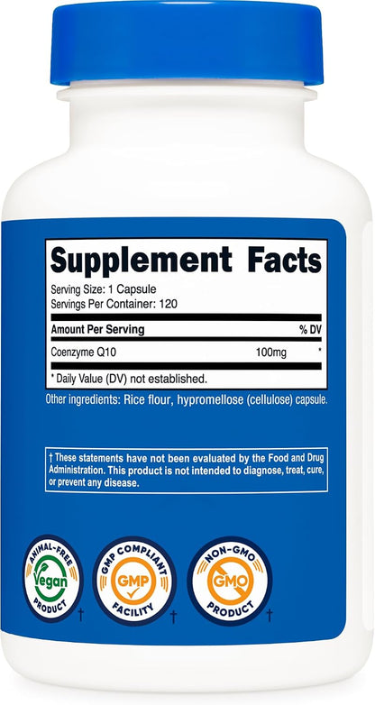 Nutricost CoQ10 100mg, 120 Vegetarian Capsules, 120 Servings - High Absorption, Vegetarian, Non-GMO, Coenzyme Q10