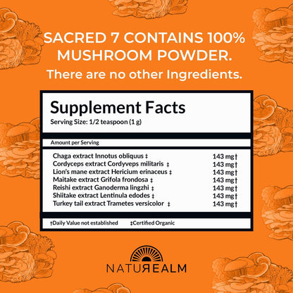 Naturealm Sacred 7 Mushroom Extract Powder - USDA Organic - Lion's Mane, Reishi