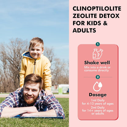 Zeolite Detox for Kids and Adults, Clinoptilolite Zeolite Liquid Drops with Chlorella, Magnesium, Zinc, Methy Vitamin B12 & D3, Gut Liver Detox Cleanse, Immunity, Strawberry Flavor 2 Fl Oz