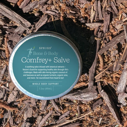 SPRIGS Organic Comfrey Salve for Skin – Herbal Moisturizing Balm with Aloe, Turmeric & Calendula | Coconut Oil & Beeswax Botanical Skin Care (2 oz)