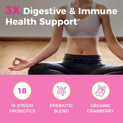 NewRhythm Female Health Bundle: Vaginal Flora Balance + Menopause Comfort, Organic Cranberry, Black Cohosh, 18 Probiotic Strains, 90 Vegan Caps