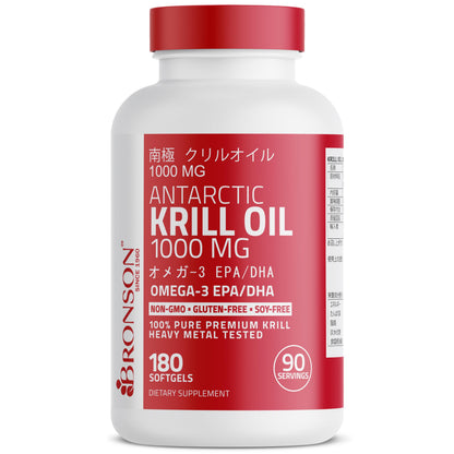 Bronson Antarctic Krill Oil 1000 mg with Omega-3s, 120 Softgels | Heavy Metal Tested, with EPA, DHA, Astaxanthin and Phospholipids, Non-GMO, Gluten Free, Soy Free
