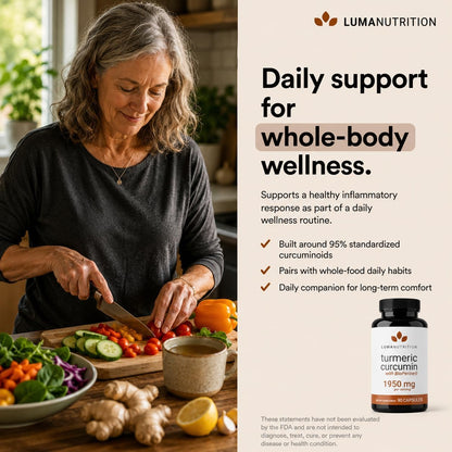 Luma Nutrition Turmeric Supplement Curcumin with Black Pepper - 90 Capsules