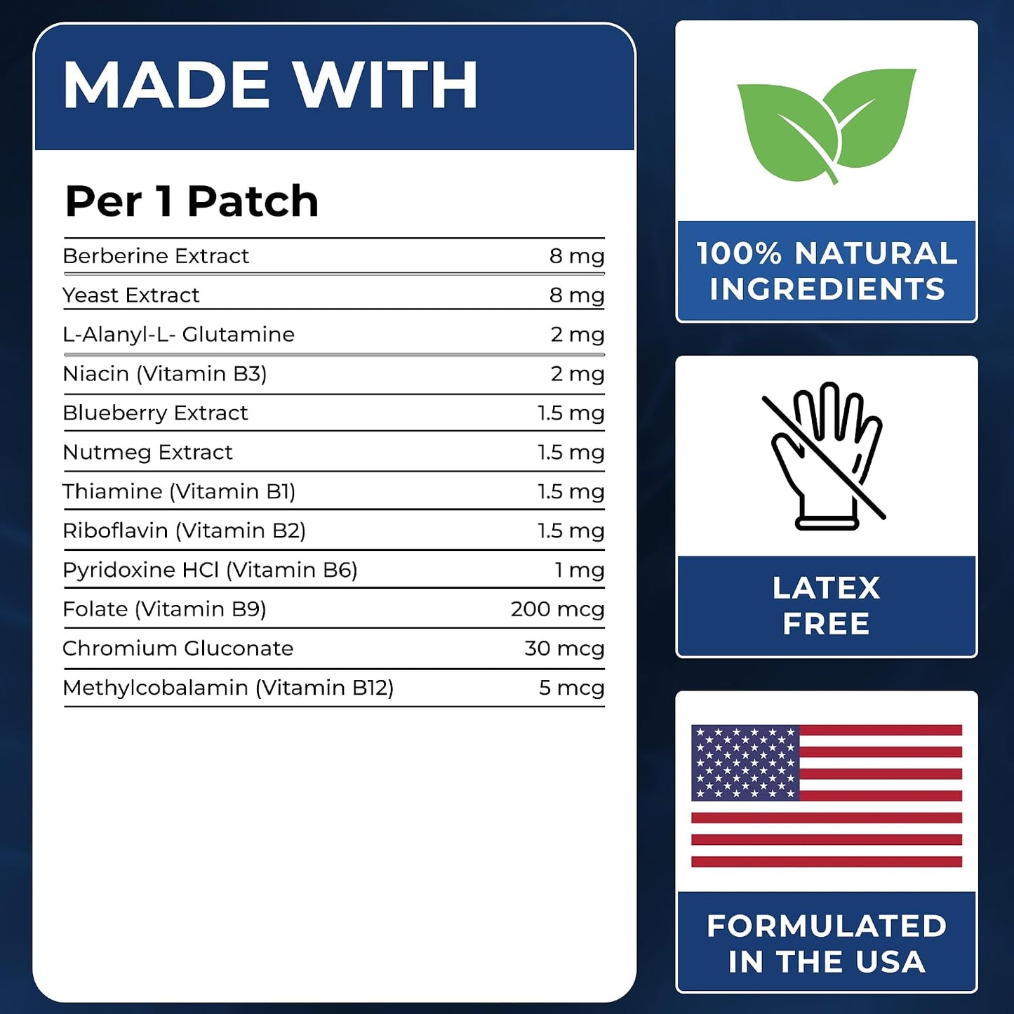 MONIER Berberine Patches | Berberine Patch with L-Glutamine and more | With L-Glutamine, Garcinia Cambogia, Resveratrol, For Women & Men, 60 Days Supply