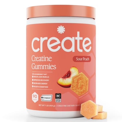 Create Creatine Monohydrate Gummies for Men & Women, Boost Focus, Strength, and Endurance, Anti-Melting Formula, Vegan, Gluten-Free, Non-GMO, 1.5g of Creatine per Gummy (Orange)