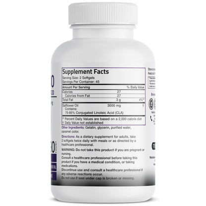 Bronson CLA 3000 Extra High Potency Supports Healthy Weight Management Lean Muscle Mass Non-Stimulating Conjugated Linoleic Acid 120 Softgels | 2250 mg Active CLA per Serving, Non-Stimulating, 100% Safflower Oil, Lean Body Mass Support, Non-GMO