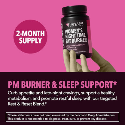 Night Time Fat Burner for Women, Belly Fat & Weight Loss Support, 60 Count | Appetite Suppressant and Overnight Metabolism Booster with Melatonin for Women, Vegan, Gluten Free, 60 Servings