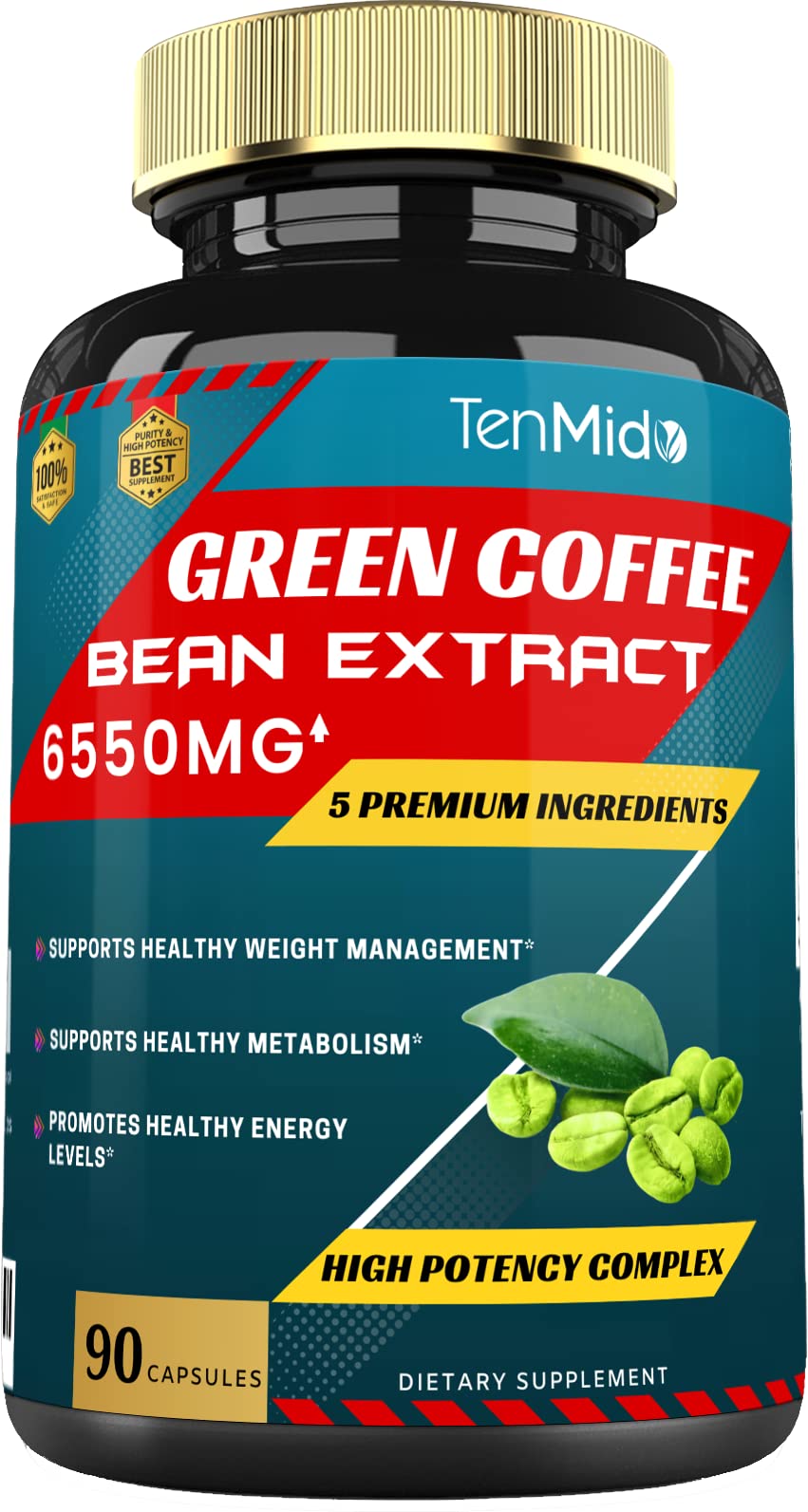 Green Coffee Bean Extract Capsules 6550mg, 3 Months Supply with Garcinia, Olive, Green Tea