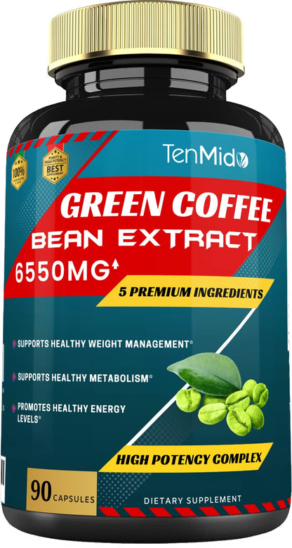 Green Coffee Bean Extract Capsules 6550mg, 3 Months Supply with Garcinia, Olive, Green Tea
