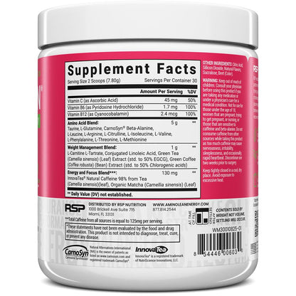 AminoLean Pre Workout Powder & Natural Amino Energy with Vegan BCAA + EAA | Jitter-Free Preworkout Energy from Green Tea + Amino Acids & Weight Management for Women & Men - Vegan, Zero Sugar, No Crash