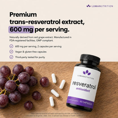 Luma Nutrition Pure Resveratrol Supplement - Antioxidant - 60 Capsules