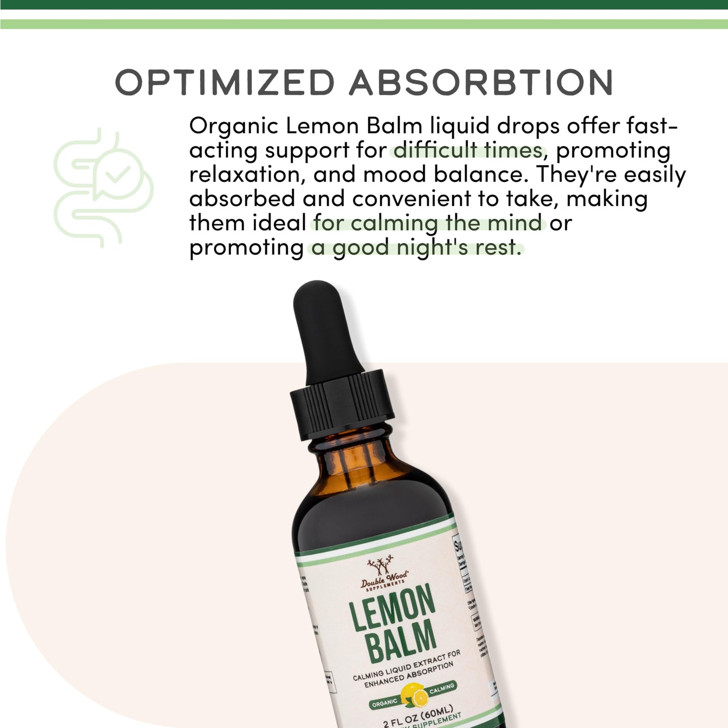Double Wood Supplements Organic Lemon Balm Tincture - for Digestion & Relaxation 590mg - 2FL OZ, 120 Servings (Better Absorbed Than Capsules, Great for Lemon Balm Tea)