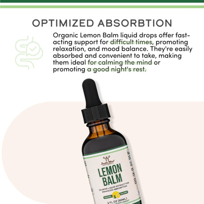 Double Wood Supplements Organic Lemon Balm Tincture - for Digestion & Relaxation 590mg - 2FL OZ, 120 Servings (Better Absorbed Than Capsules, Great for Lemon Balm Tea)