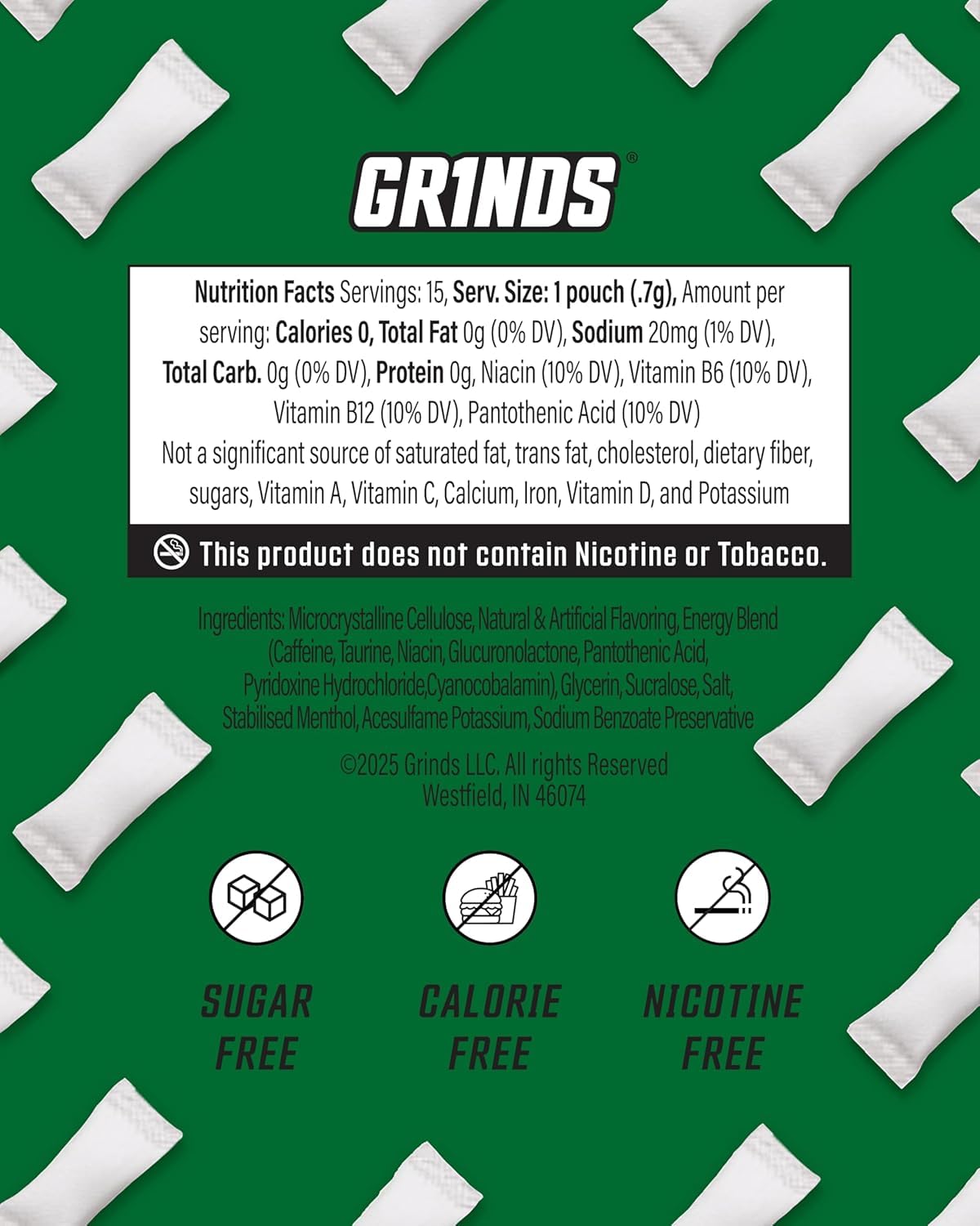 GRINDS Focus Pouches | Naturally Flavored with Nootropic Ingredients | Contains Alpha GPC and L-Theanine | Sugar-Free | 3 Pack | 18 Pouches Per Can | Blue Raspberry