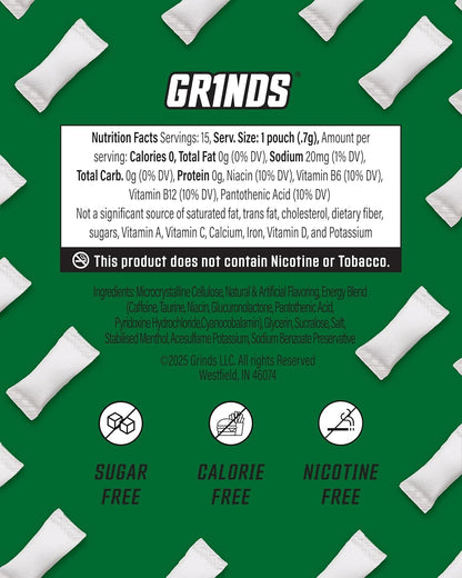 GRINDS Focus Pouches | Naturally Flavored with Nootropic Ingredients | Contains Alpha GPC and L-Theanine | Sugar-Free | 3 Pack | 18 Pouches Per Can | Blue Raspberry