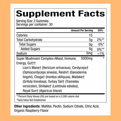 Plant People WonderDay Mushroom Gummies for Energy, Raspberry, 60ct